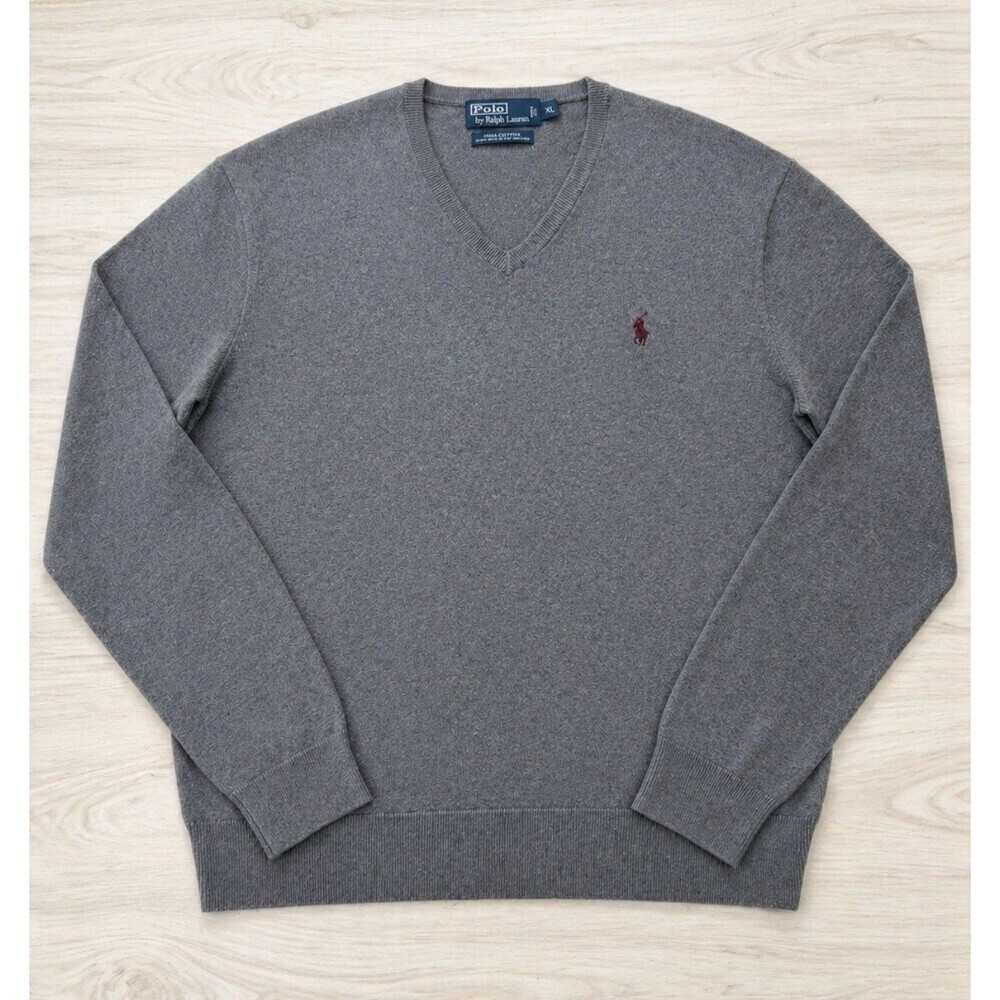 Polo Ralph Lauren V-Neck  Sweater Neck Pima Cotton Burgundy Pony Mens XL